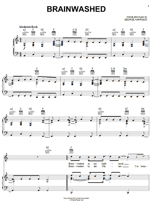 George Harrison Brainwashed Sheet Music Notes & Chords for Piano, Vocal & Guitar (Right-Hand Melody) - Download or Print PDF