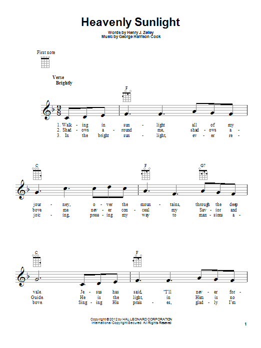 George Harrison Cook Heavenly Sunlight Sheet Music Notes & Chords for Lyrics & Piano Chords - Download or Print PDF