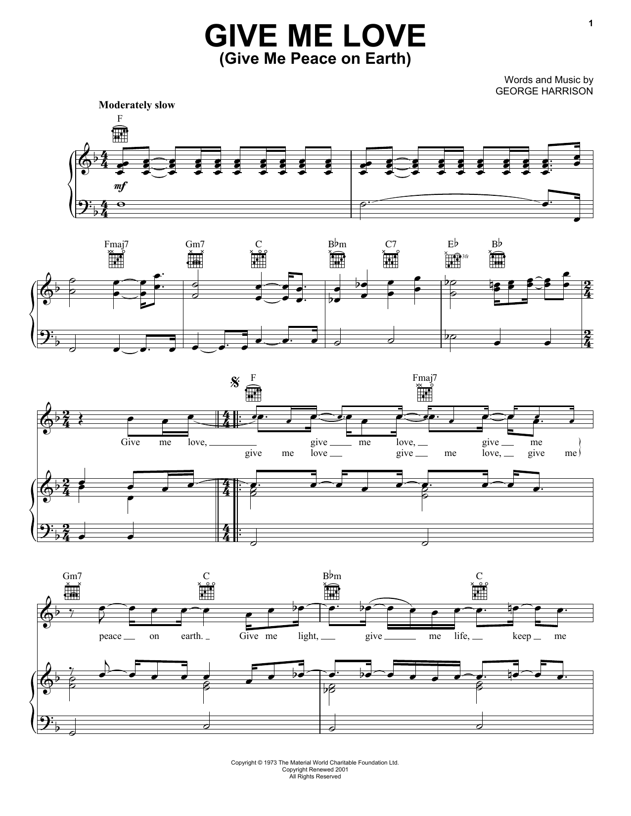 George Harrison Give Me Love (Give Me Peace On Earth) Sheet Music Notes & Chords for Lead Sheet / Fake Book - Download or Print PDF