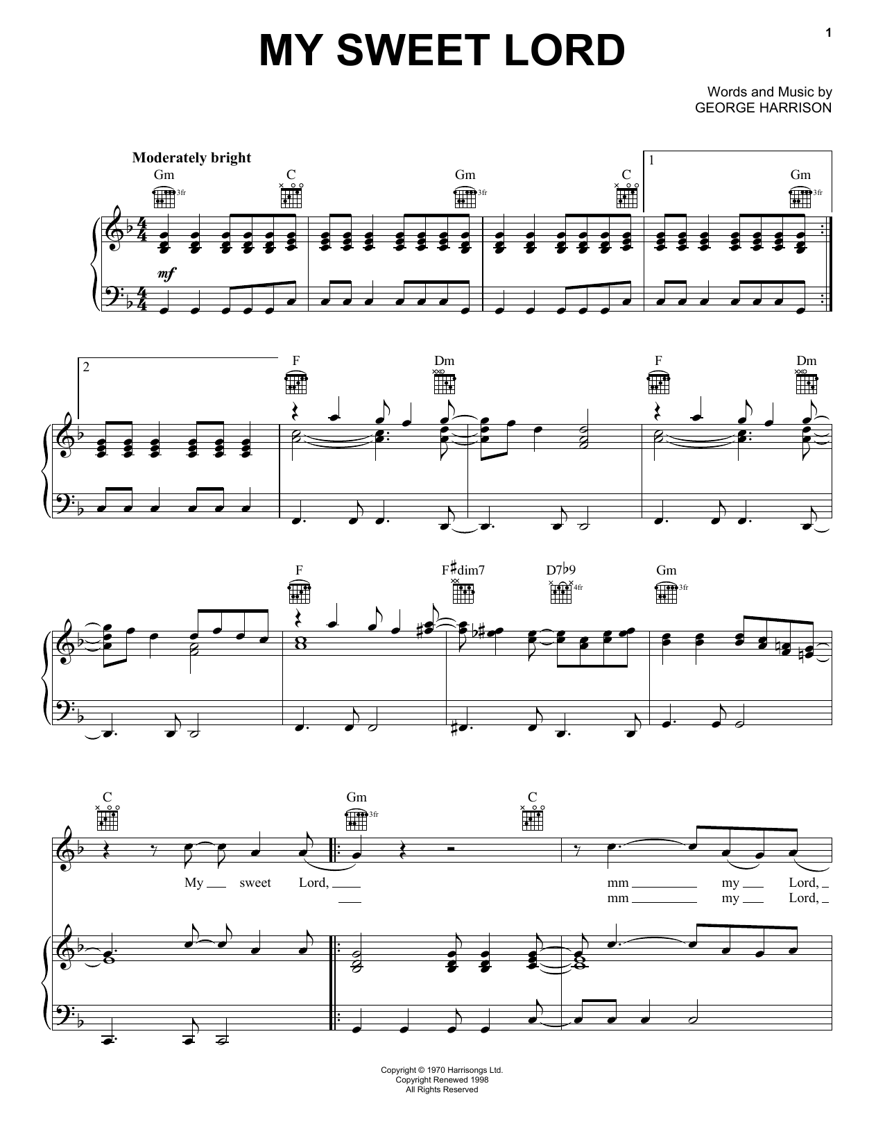 George Harrison My Sweet Lord Sheet Music Notes & Chords for Guitar Tab - Download or Print PDF