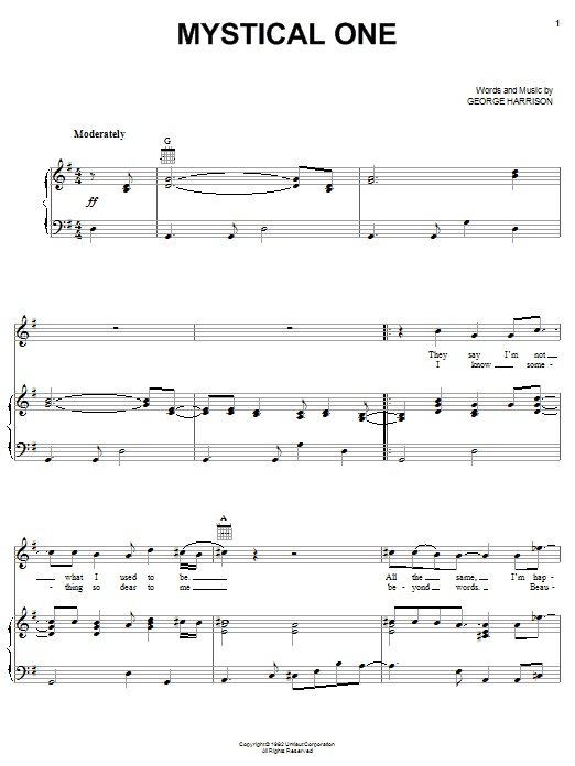 George Harrison Mystical One Sheet Music Notes & Chords for Piano, Vocal & Guitar (Right-Hand Melody) - Download or Print PDF