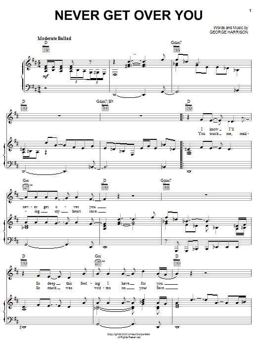 George Harrison Never Get Over You Sheet Music Notes & Chords for Piano, Vocal & Guitar (Right-Hand Melody) - Download or Print PDF