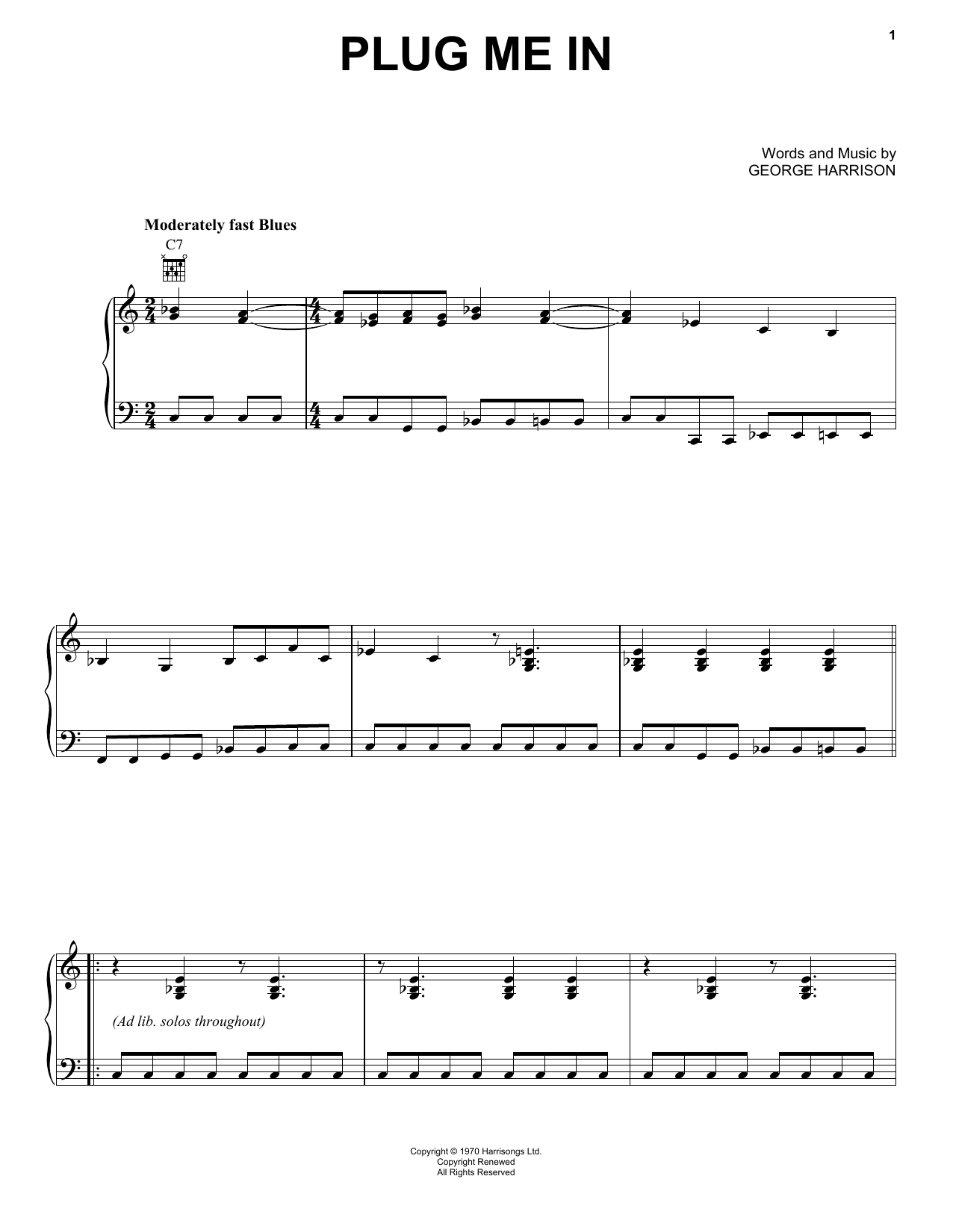 George Harrison Plug Me In Sheet Music Notes & Chords for Piano - Download or Print PDF