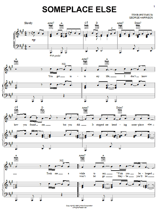 George Harrison Someplace Else Sheet Music Notes & Chords for Piano, Vocal & Guitar (Right-Hand Melody) - Download or Print PDF