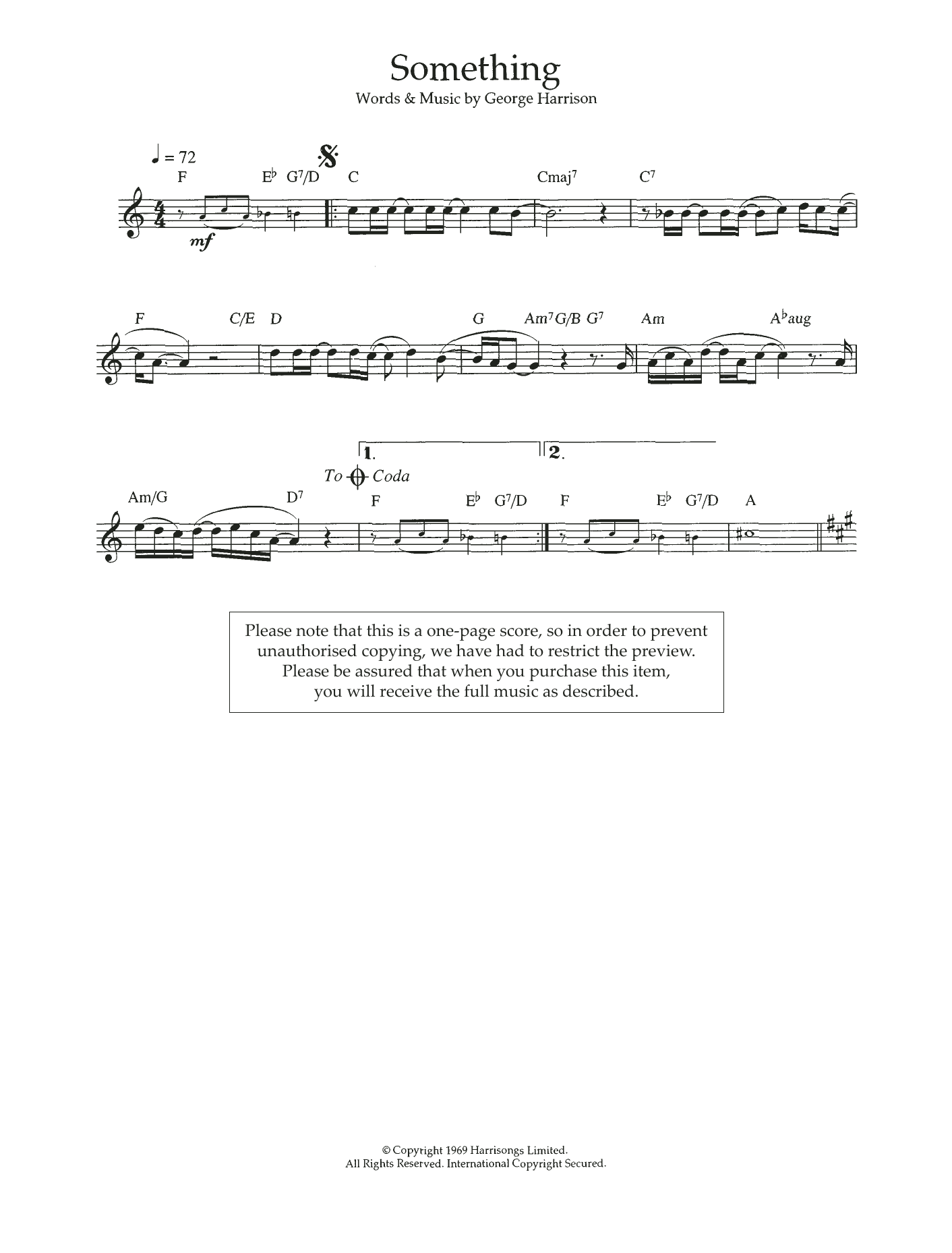 George Harrison Something Sheet Music Notes & Chords for Flute - Download or Print PDF
