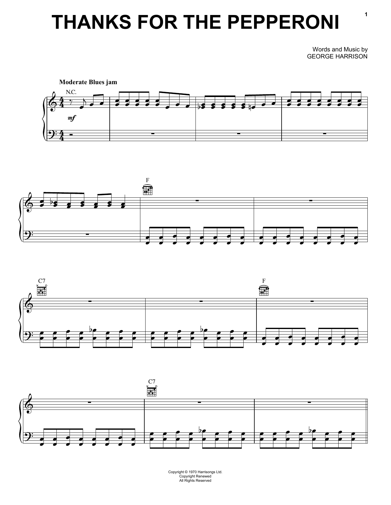 George Harrison Thanks For The Pepperoni Sheet Music Notes & Chords for Piano - Download or Print PDF