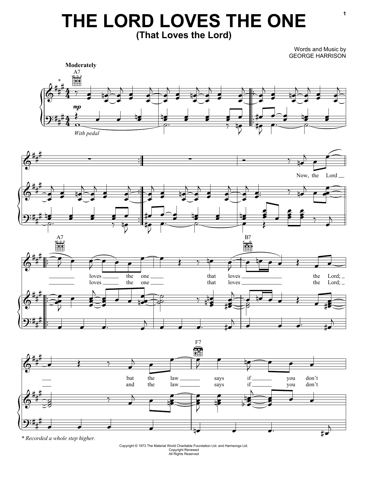 George Harrison The Lord Loves The One (That Loves The Lord) Sheet Music Notes & Chords for Piano, Vocal & Guitar (Right-Hand Melody) - Download or Print PDF