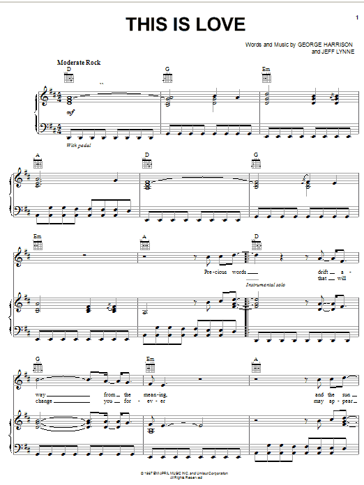 George Harrison This Is Love Sheet Music Notes & Chords for Piano, Vocal & Guitar (Right-Hand Melody) - Download or Print PDF