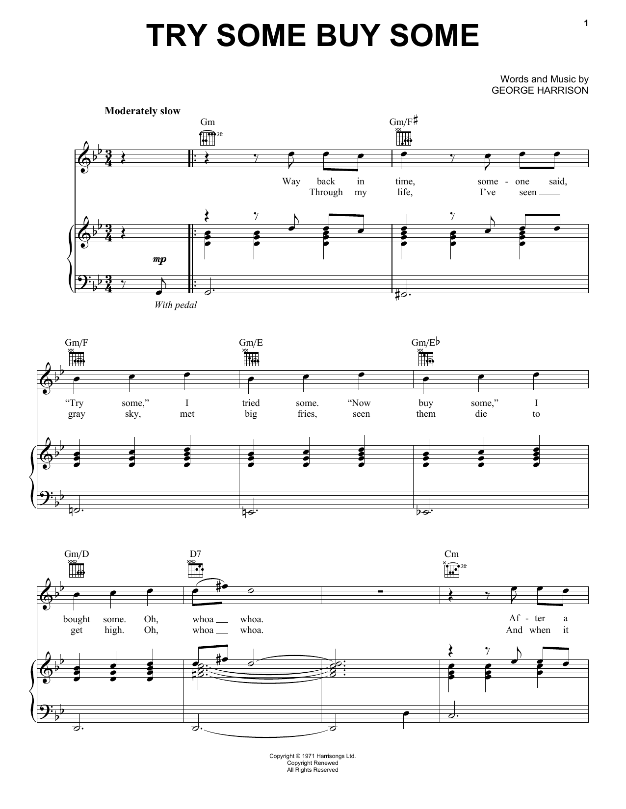 George Harrison Try Some Buy Some Sheet Music Notes & Chords for Piano, Vocal & Guitar (Right-Hand Melody) - Download or Print PDF