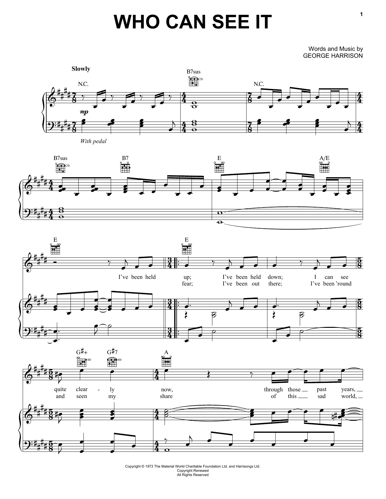 George Harrison Who Can See It Sheet Music Notes & Chords for Piano, Vocal & Guitar (Right-Hand Melody) - Download or Print PDF