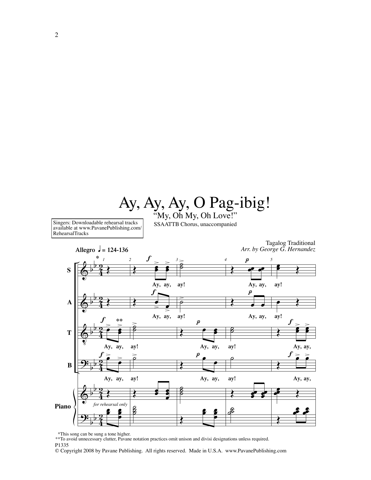George Hernandez Ay, Ay, Ay, O Pag-ibig! Sheet Music Notes & Chords for SATB Choir - Download or Print PDF