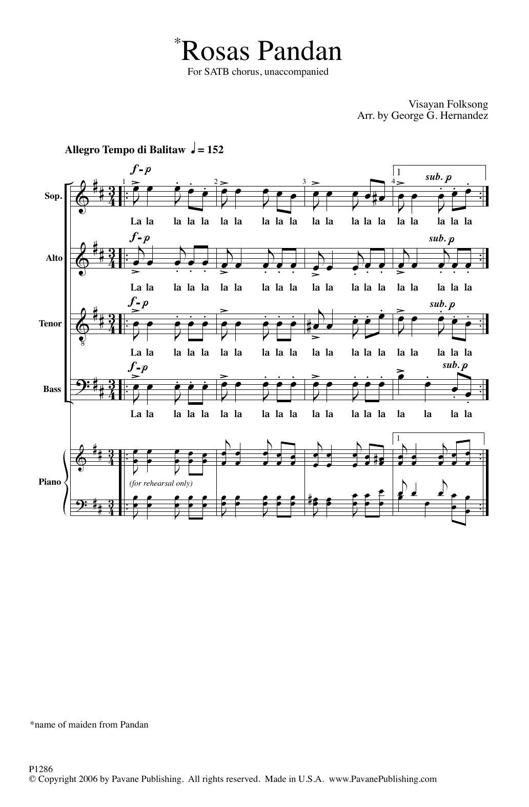 George Hernandez Rosas Pandan Sheet Music Notes & Chords for SATB Choir - Download or Print PDF George Hernandez Rosas Pandan Sheet Music Notes & Chords for SATB Choir - Download or Print PDF