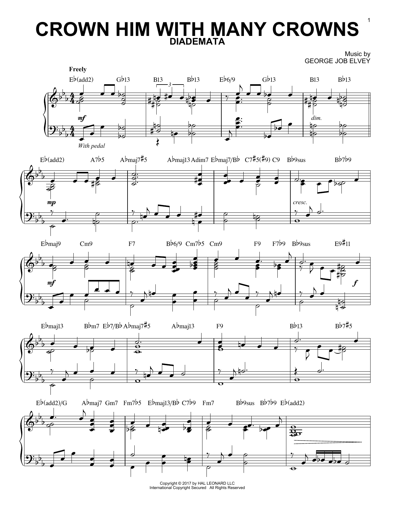 George Job Elvey Crown Him With Many Crowns [Jazz version] Sheet Music Notes & Chords for Piano - Download or Print PDF