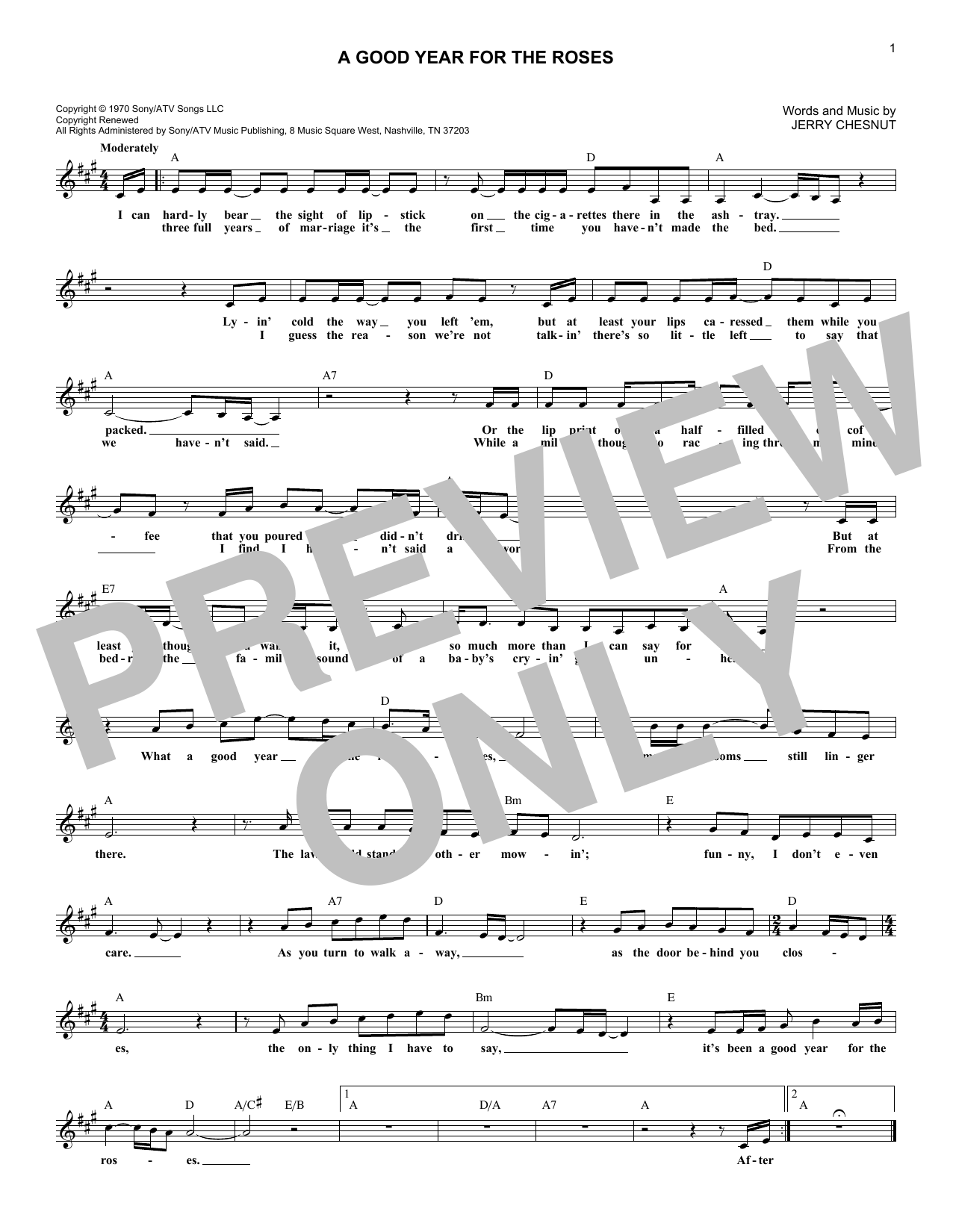 George Jones A Good Year For The Roses Sheet Music Notes & Chords for Melody Line, Lyrics & Chords - Download or Print PDF George Jones A Good Year For The Roses Sheet Music Notes & Chords for Melody Line, Lyrics & Chords - Download or Print PDF