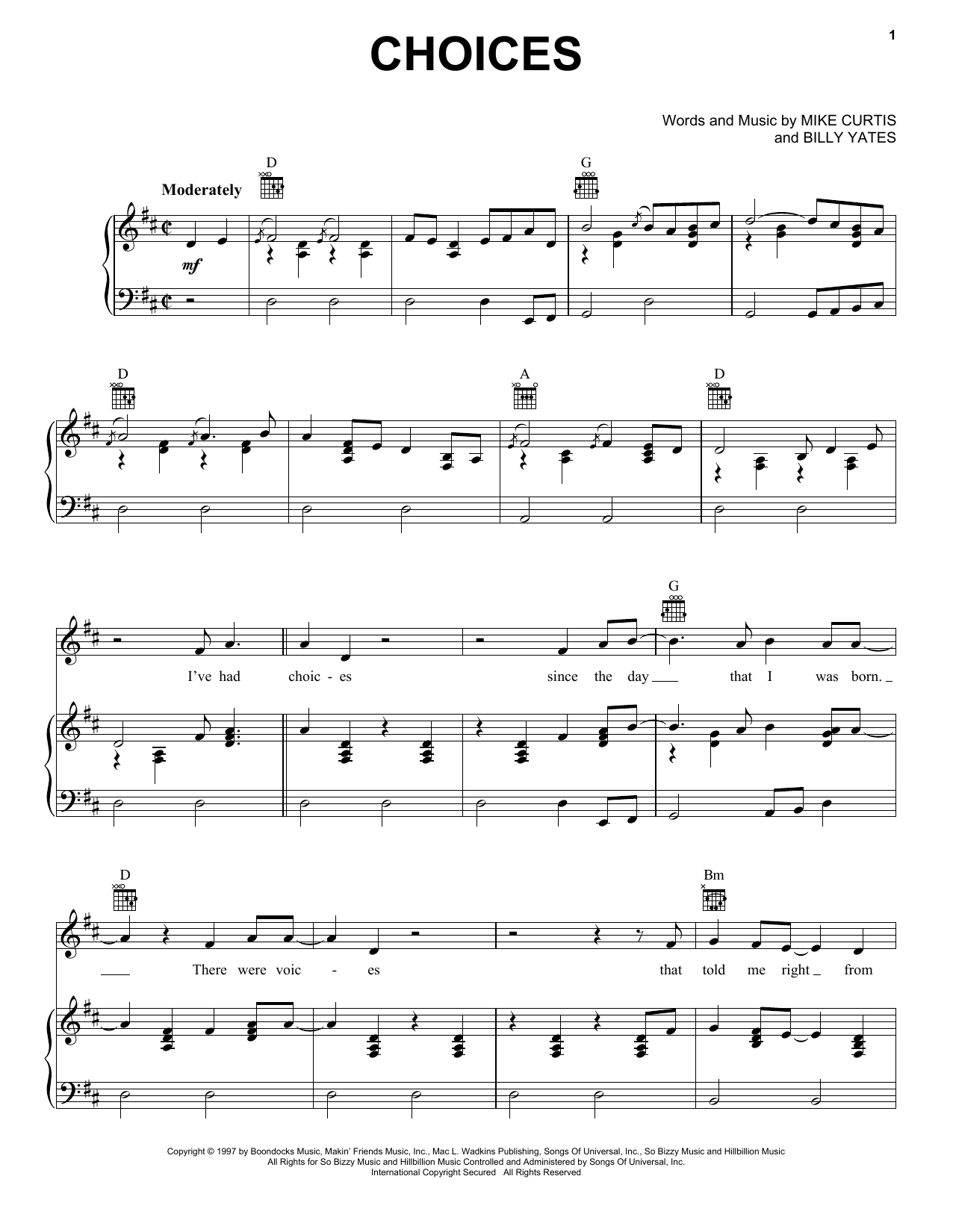 George Jones Choices Sheet Music Notes & Chords for Piano, Vocal & Guitar (Right-Hand Melody) - Download or Print PDF