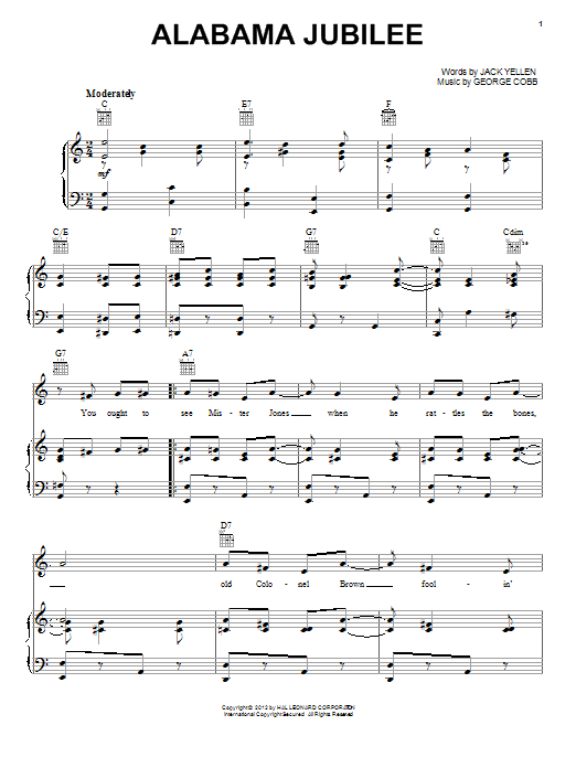 Jack Yellen Alabama Jubilee Sheet Music Notes & Chords for Piano, Vocal & Guitar (Right-Hand Melody) - Download or Print PDF