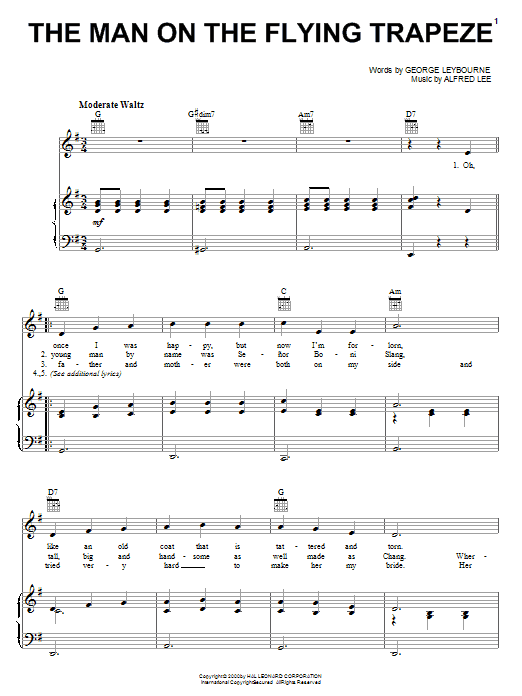 George Leybourne The Man On The Flying Trapeze Sheet Music Notes & Chords for Piano Duet - Download or Print PDF