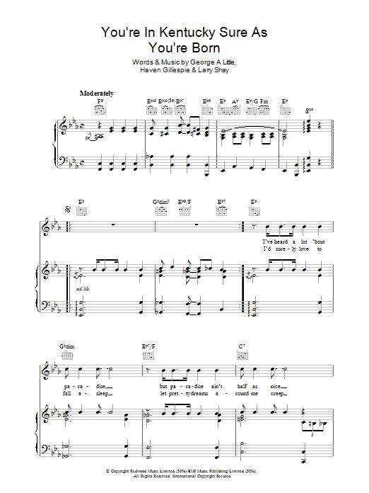 George Little You're In Kentucky Sure As You're Born Sheet Music Notes & Chords for Piano, Vocal & Guitar (Right-Hand Melody) - Download or Print PDF George Little You're In Kentucky Sure As You're Born Sheet Music Notes & Chords for Piano, Vocal & Guitar (Right-Hand Melody) - Download or Print PDF