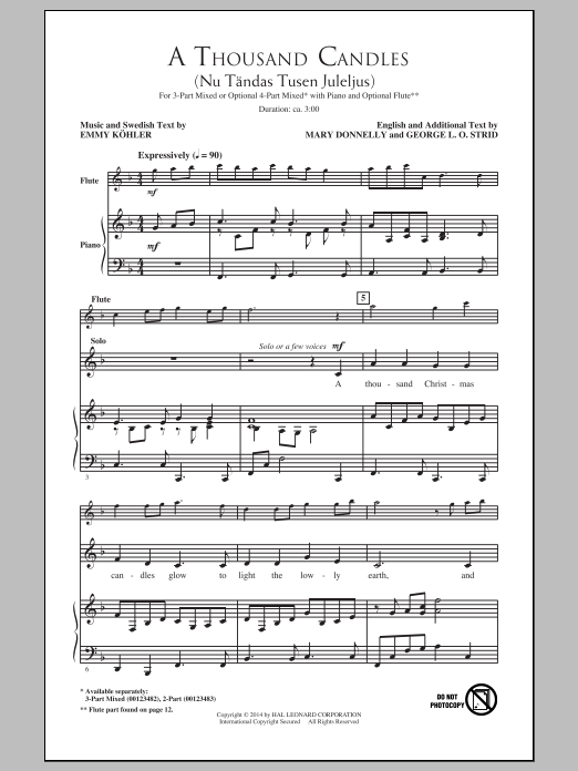 George L.O. Strid A Thousand Candles (Nu Tandas Tusen Juleljus) Sheet Music Notes & Chords for 3-Part Mixed - Download or Print PDF