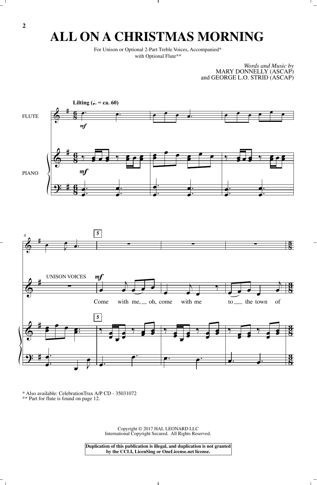 George L.O. Strid All On A Christmas Morning Sheet Music Notes & Chords for Unison Choral - Download or Print PDF