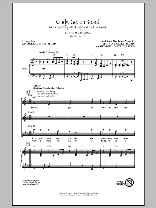 George L.O. Strid Cindy, Get On Board! Sheet Music Notes & Chords for 2-Part Choir - Download or Print PDF