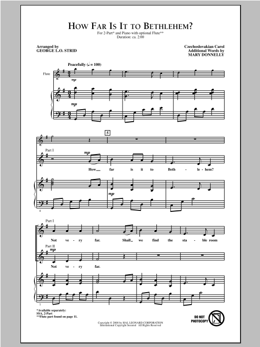 Traditional Carol How Far Is It To Bethlehem? (arr. George L.O. Strid) Sheet Music Notes & Chords for 2-Part Choir - Download or Print PDF