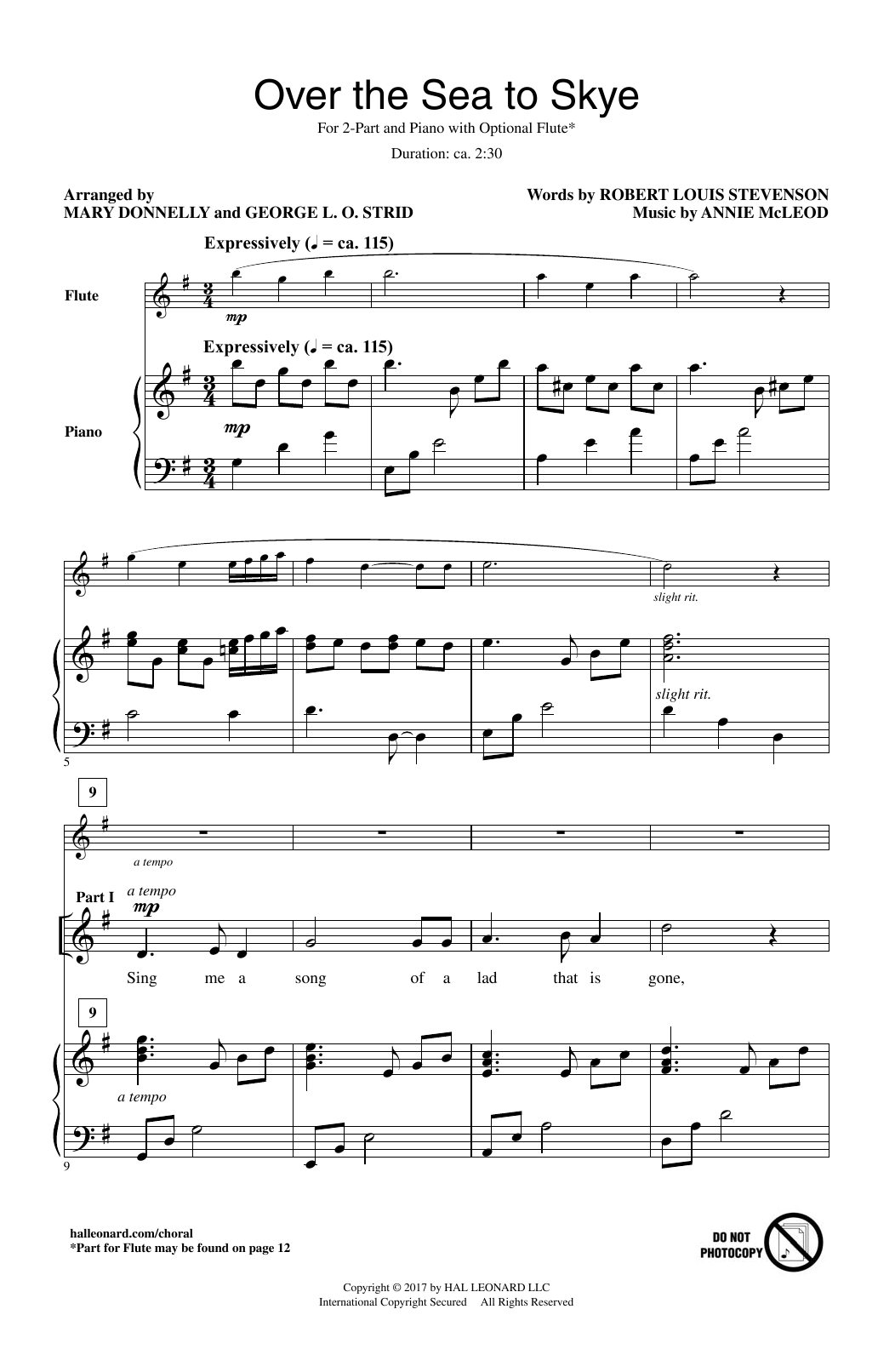 George L.O. Strid Over The Sea To Skye Sheet Music Notes & Chords for 2-Part Choir - Download or Print PDF