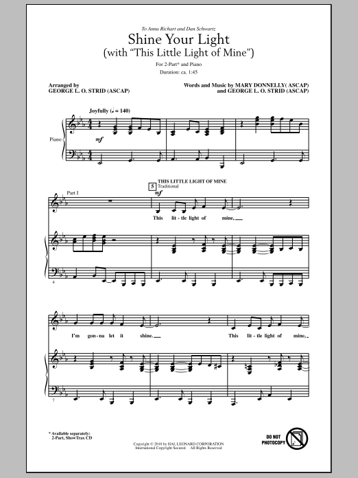 George L.O. Strid Shine Your Light (with This Little Light Of Mine) Sheet Music Notes & Chords for 2-Part Choir - Download or Print PDF