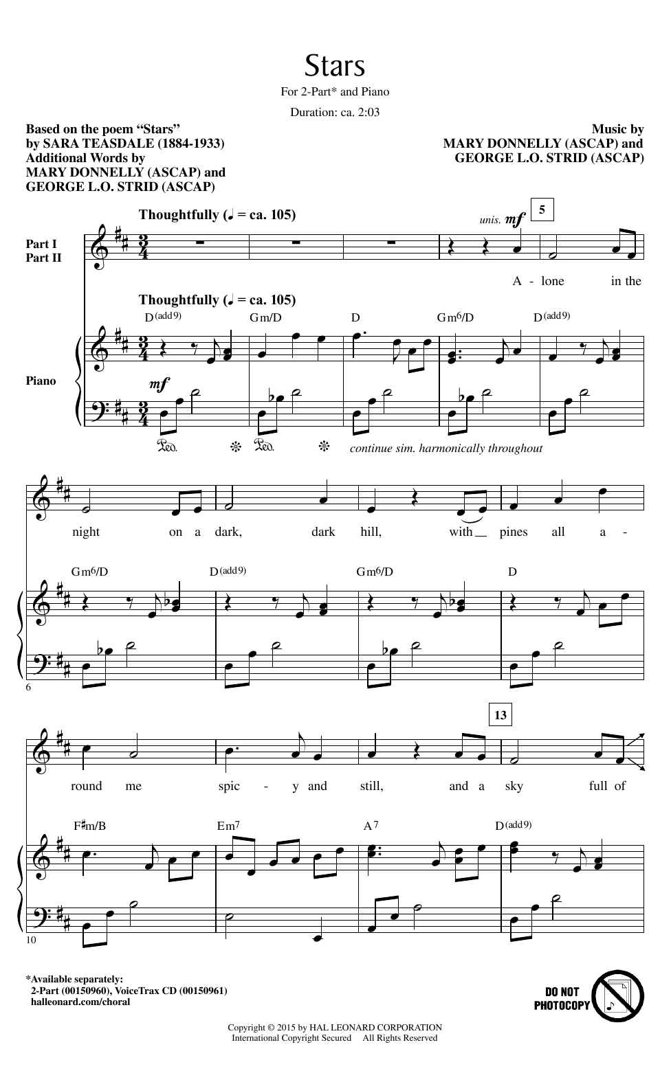 George. L.O. Strid Stars Sheet Music Notes & Chords for 2-Part Choir - Download or Print PDF
