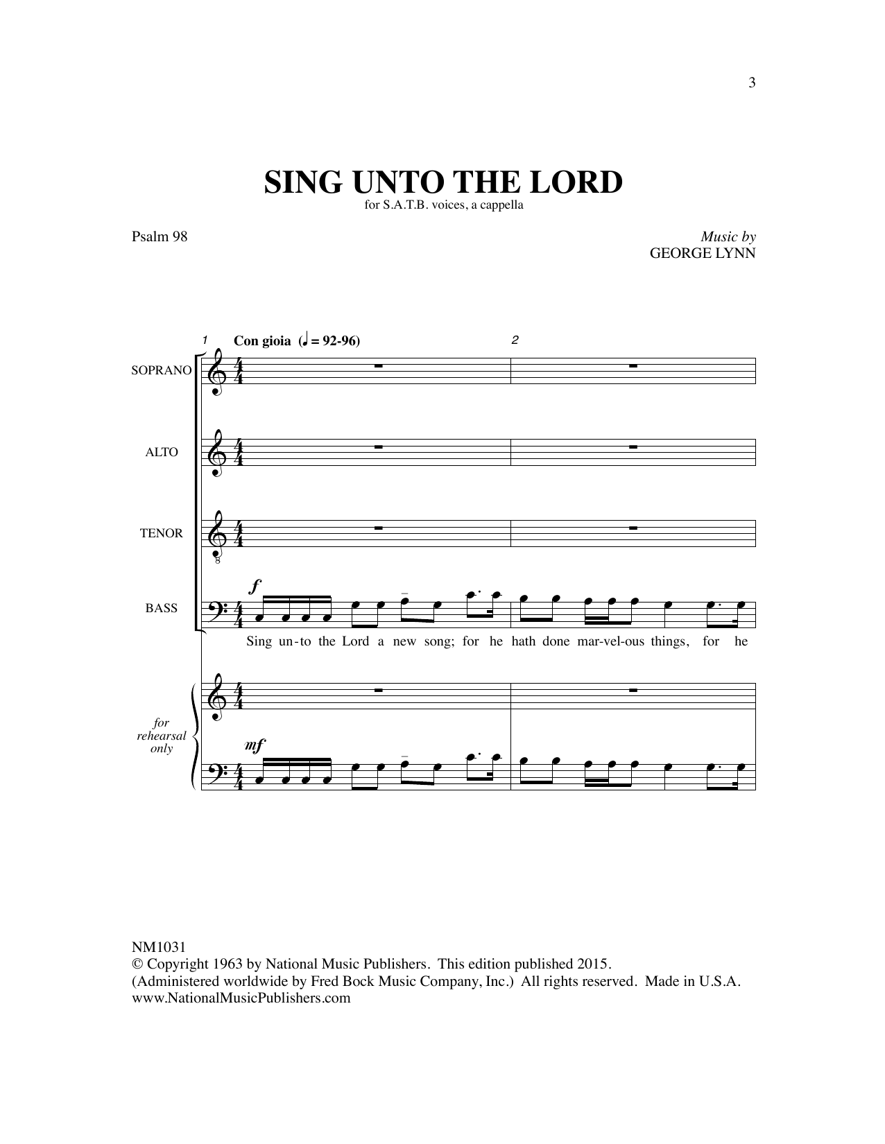 George Lynn Sing Unto The Lord Sheet Music Notes & Chords for SATB Choir - Download or Print PDF