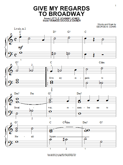 George M. Cohan Give My Regards To Broadway Sheet Music Notes & Chords for Melody Line, Lyrics & Chords - Download or Print PDF