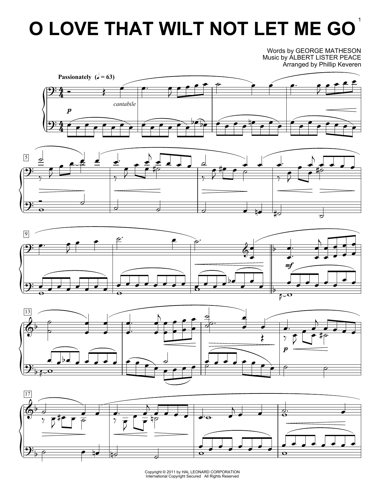 George Matheson O Love That Wilt Not Let Me Go [Classical version] (arr. Phillip Keveren) Sheet Music Notes & Chords for Piano - Download or Print PDF
