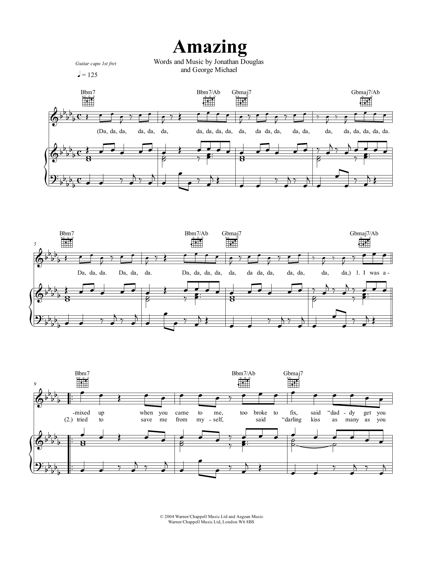 George Michael Amazing Sheet Music Notes & Chords for Piano, Vocal & Guitar (Right-Hand Melody) - Download or Print PDF