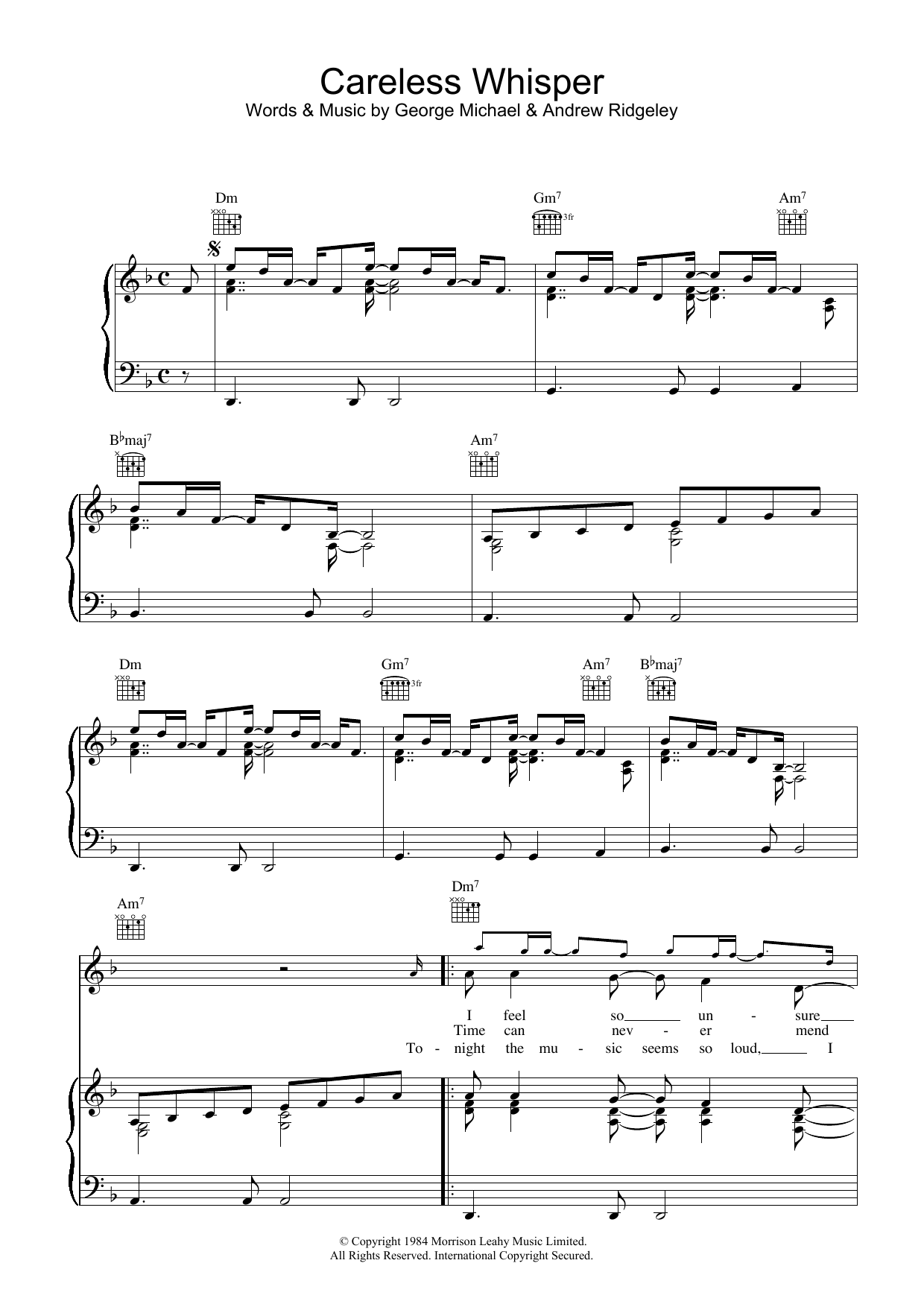 George Michael Careless Whisper Sheet Music Notes & Chords for Vocal Pro + Piano/Guitar - Download or Print PDF