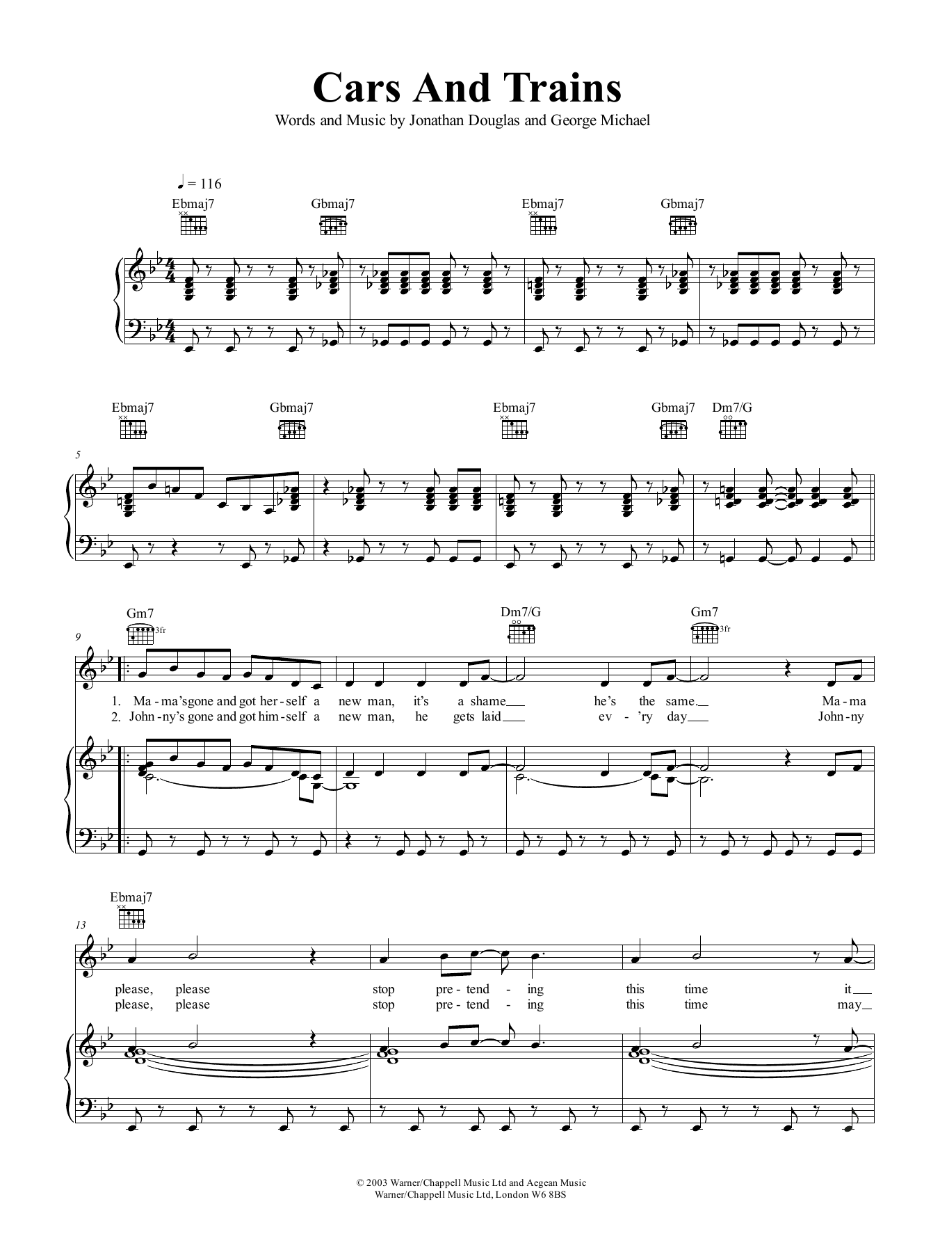 George Michael Cars And Trains Sheet Music Notes & Chords for Piano, Vocal & Guitar (Right-Hand Melody) - Download or Print PDF