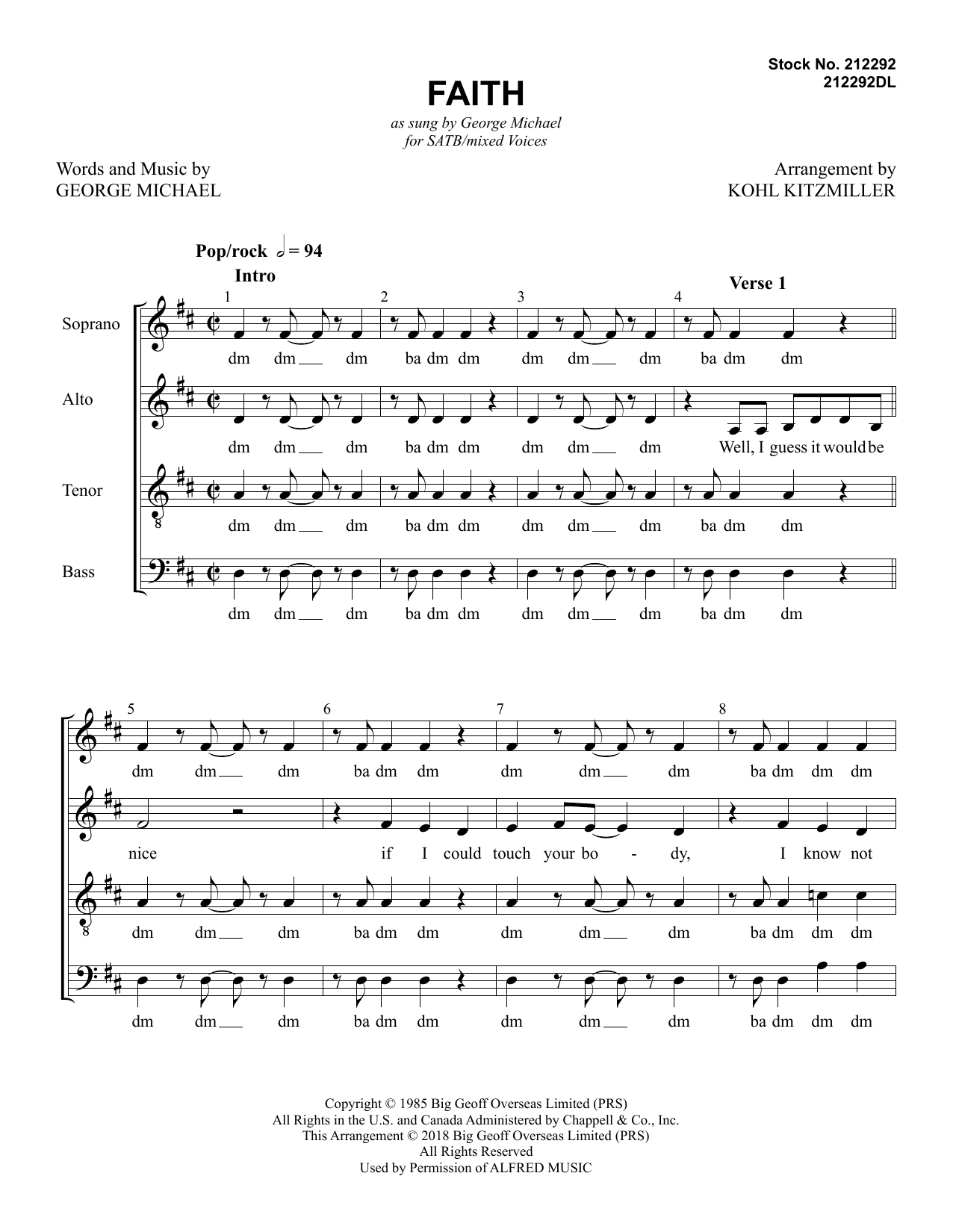 George Michael Faith (arr. Kohl Kitzmiller) Sheet Music Notes & Chords for SATB Choir - Download or Print PDF