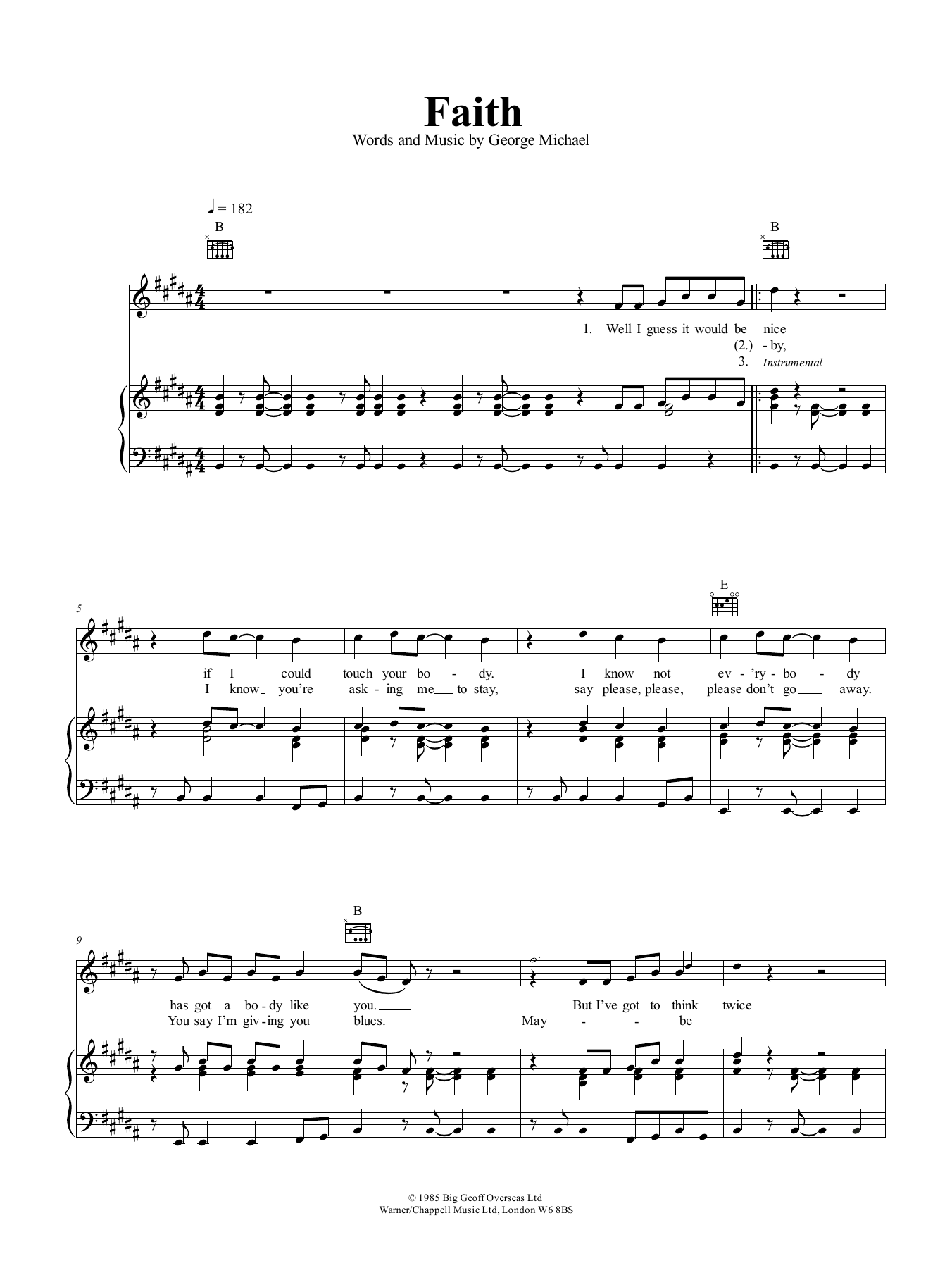 George Michael Faith Sheet Music Notes & Chords for Real Book – Melody, Lyrics & Chords - Download or Print PDF
