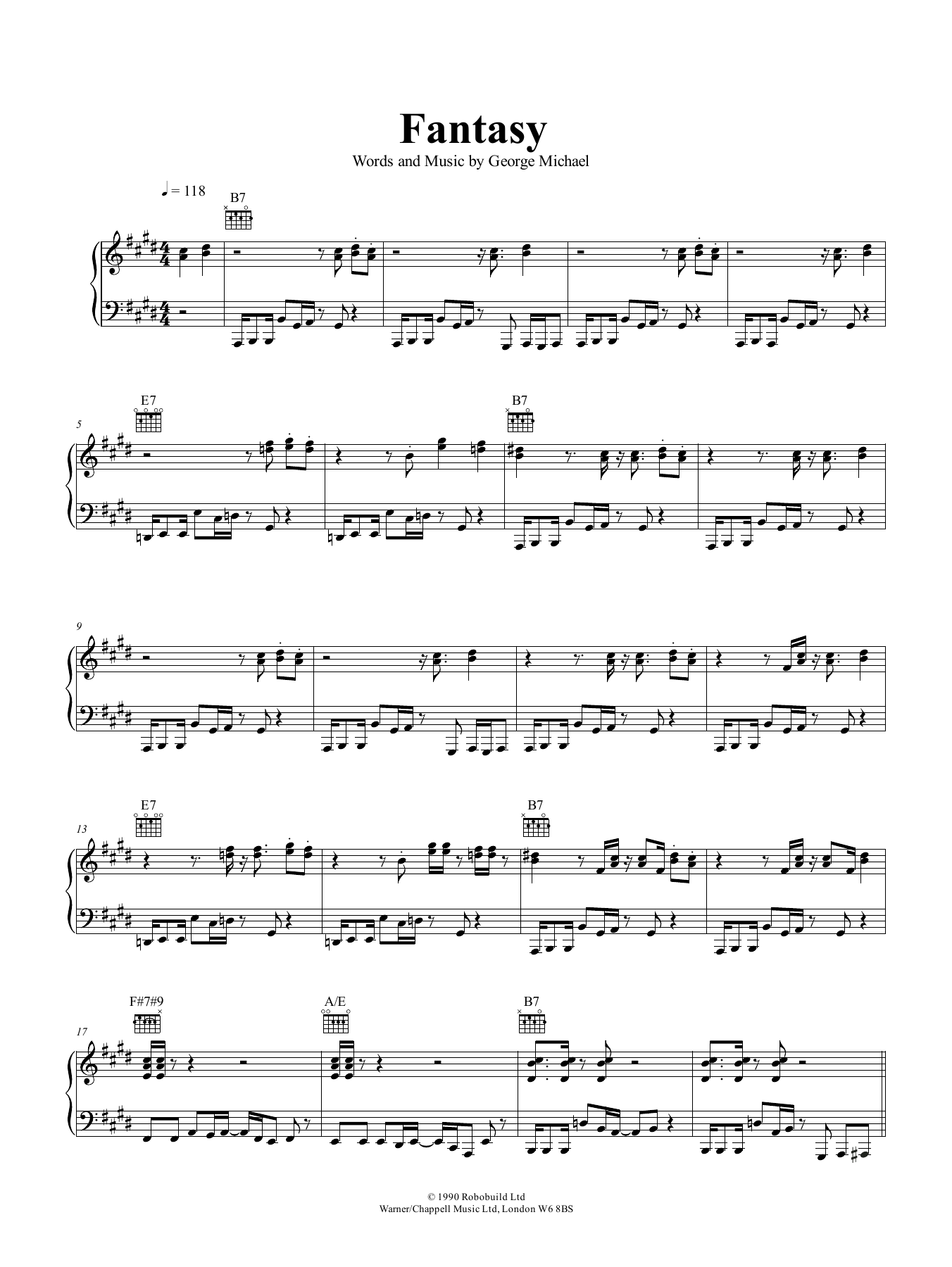 George Michael Fantasy Sheet Music Notes & Chords for Piano, Vocal & Guitar (Right-Hand Melody) - Download or Print PDF