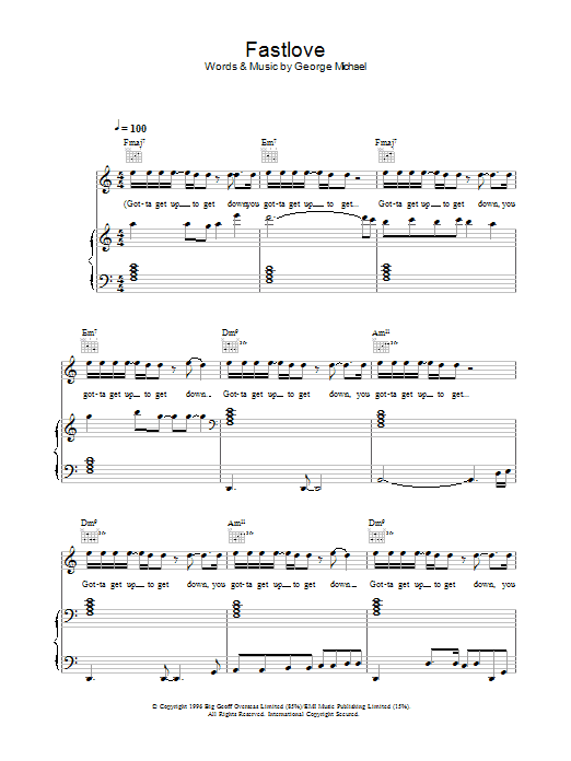 George Michael Fastlove Sheet Music Notes & Chords for Piano, Vocal & Guitar (Right-Hand Melody) - Download or Print PDF