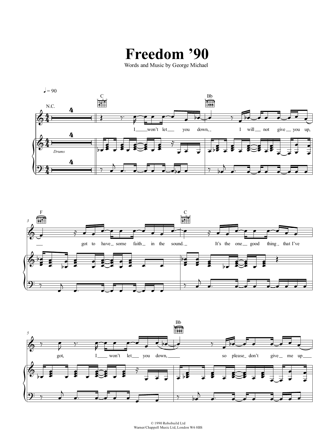 George Michael Freedom '90 Sheet Music Notes & Chords for Piano, Vocal & Guitar (Right-Hand Melody) - Download or Print PDF