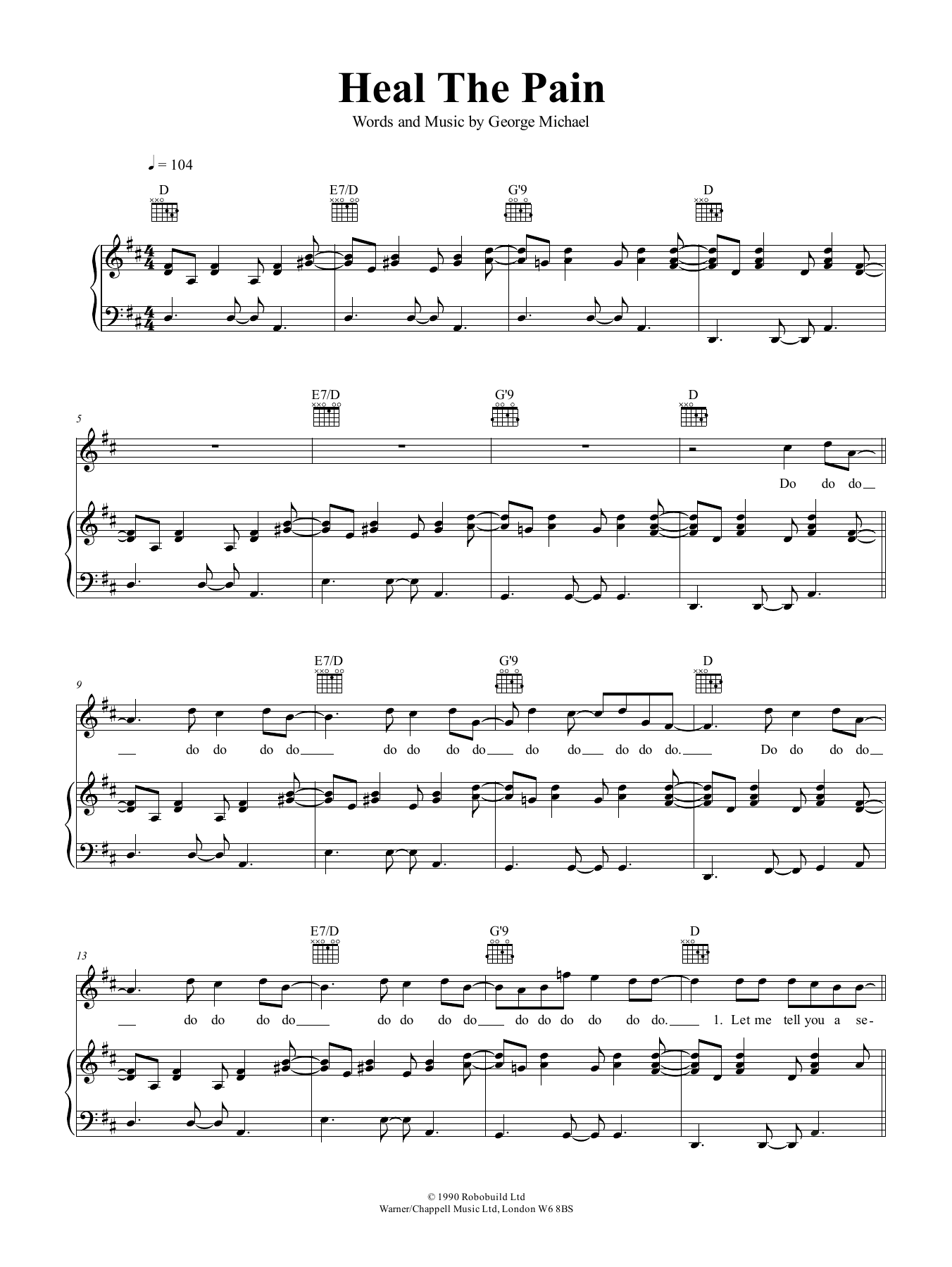 George Michael Heal The Pain Sheet Music Notes & Chords for Piano, Vocal & Guitar (Right-Hand Melody) - Download or Print PDF