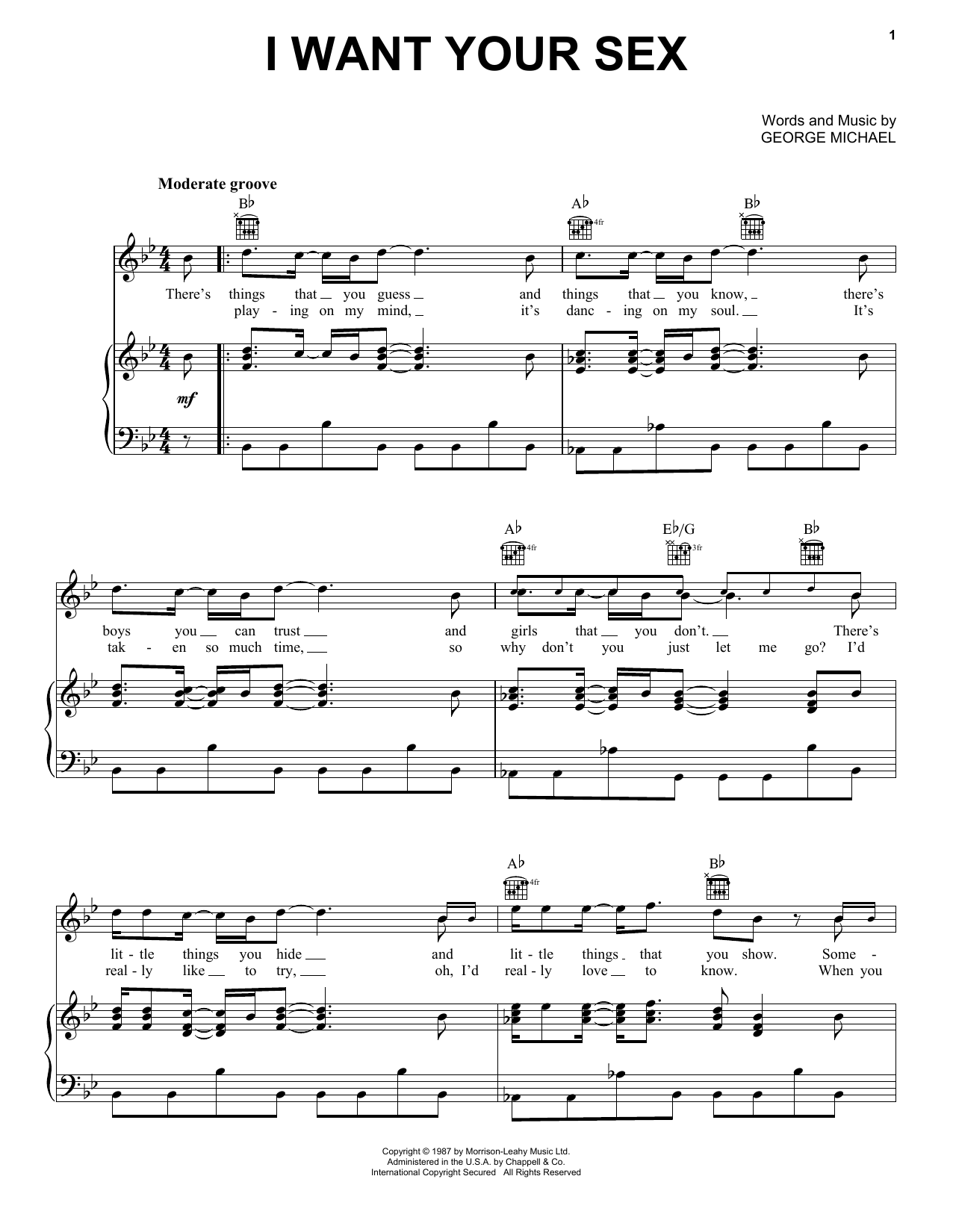 George Michael I Want Your Sex Sheet Music Notes & Chords for Piano, Vocal & Guitar (Right-Hand Melody) - Download or Print PDF