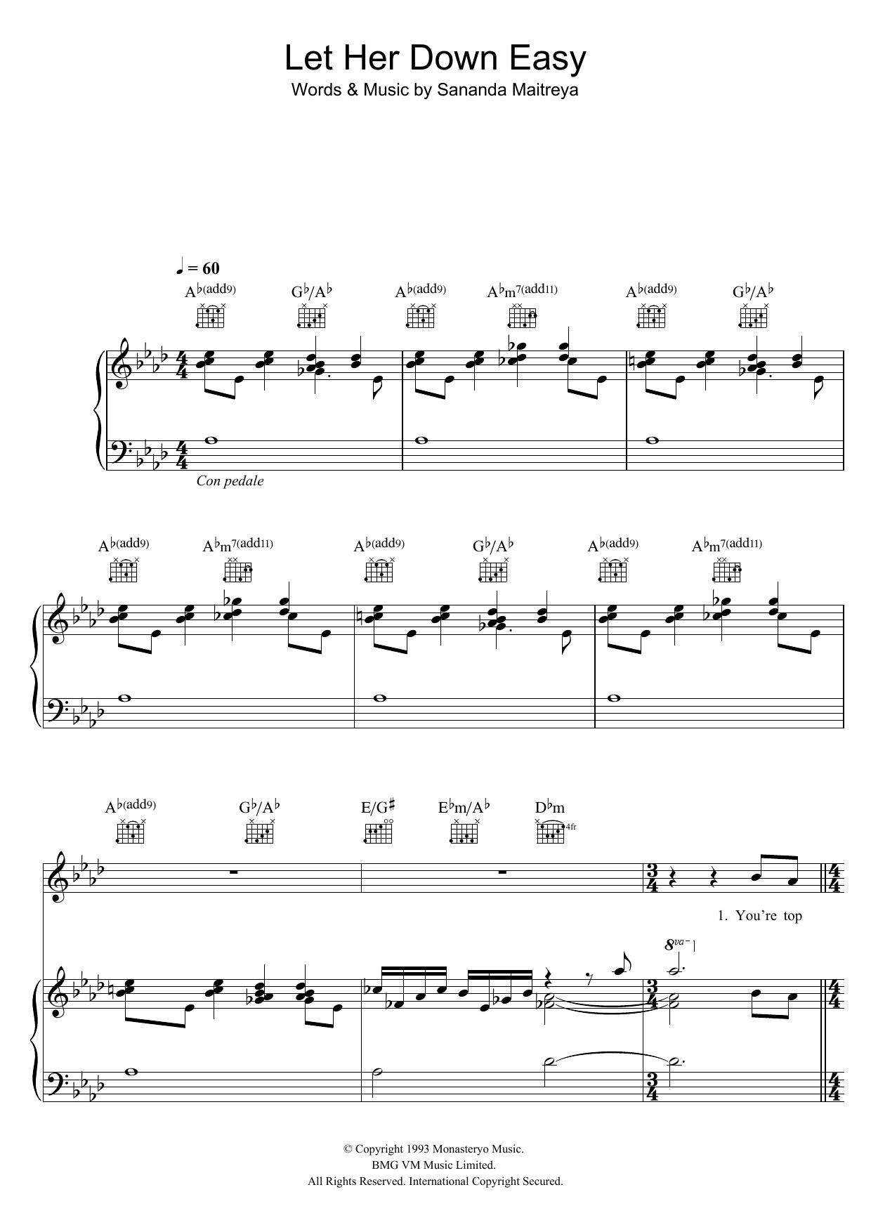 George Michael Let Her Down Easy Sheet Music Notes & Chords for Piano, Vocal & Guitar - Download or Print PDF