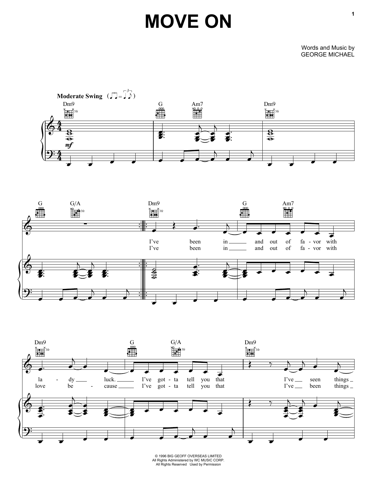 George Michael Move On Sheet Music Notes & Chords for Piano, Vocal & Guitar (Right-Hand Melody) - Download or Print PDF