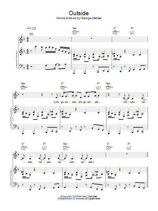 George Michael Outside Sheet Music Notes & Chords for Piano, Vocal & Guitar - Download or Print PDF