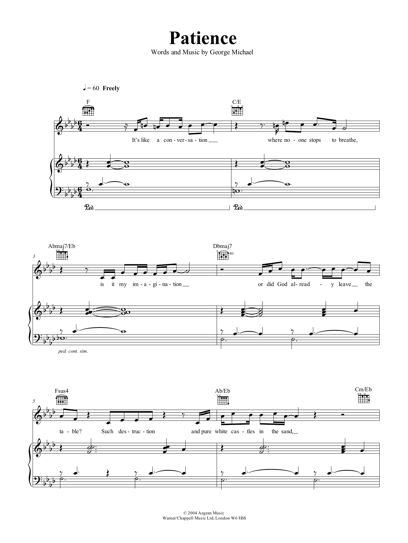 George Michael Patience Sheet Music Notes & Chords for Piano, Vocal & Guitar (Right-Hand Melody) - Download or Print PDF