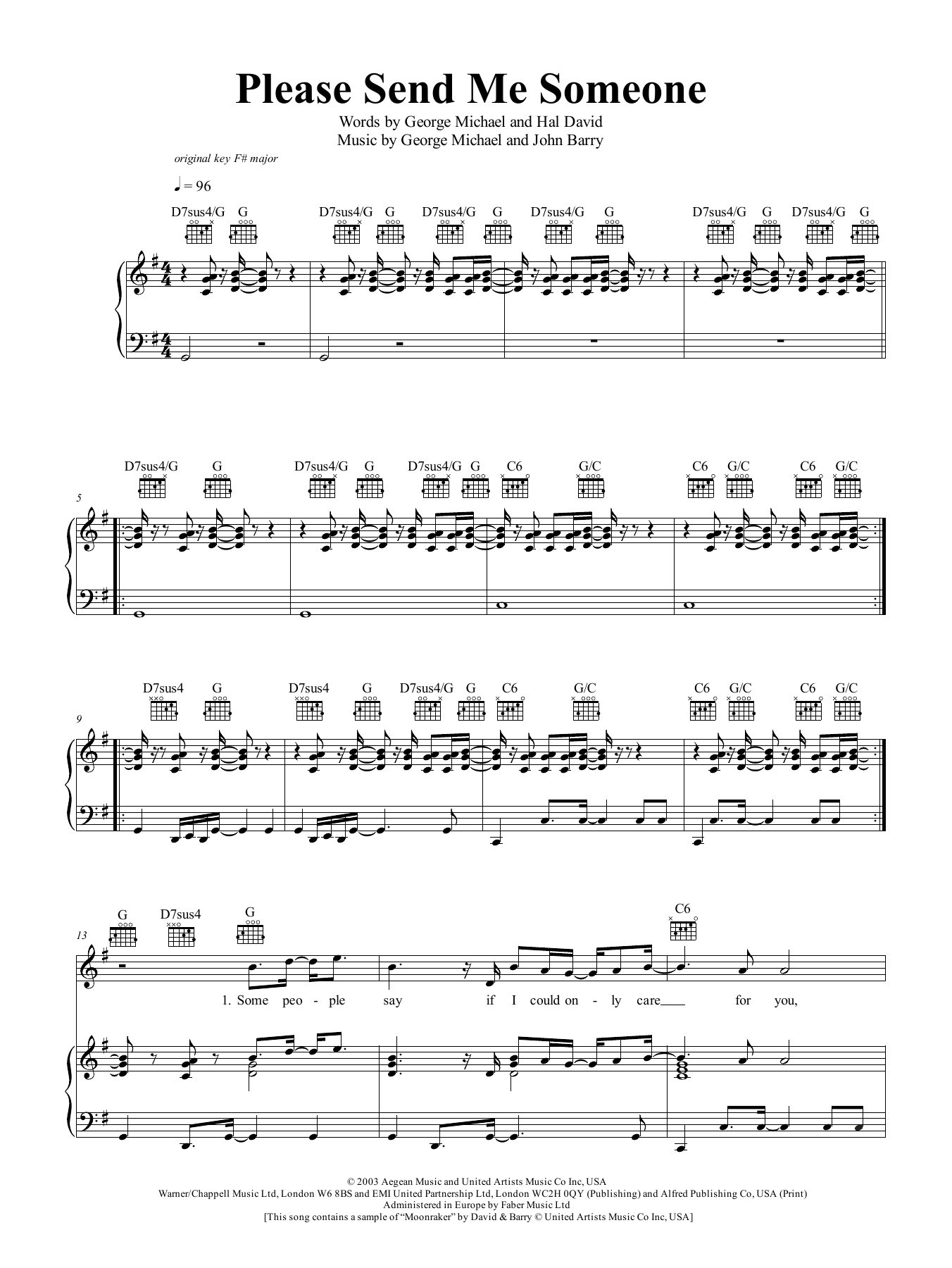 George Michael Please Send Me Someone Sheet Music Notes & Chords for Piano, Vocal & Guitar (Right-Hand Melody) - Download or Print PDF