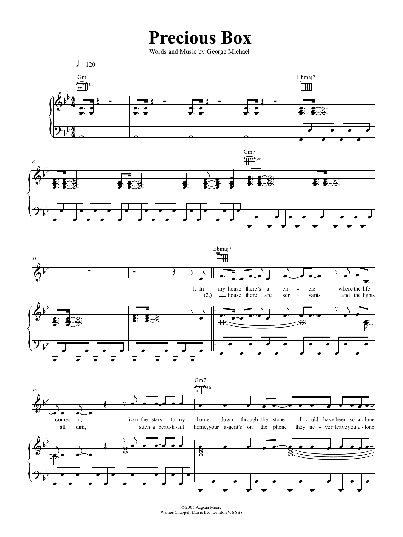 George Michael Precious Box Sheet Music Notes & Chords for Piano, Vocal & Guitar (Right-Hand Melody) - Download or Print PDF