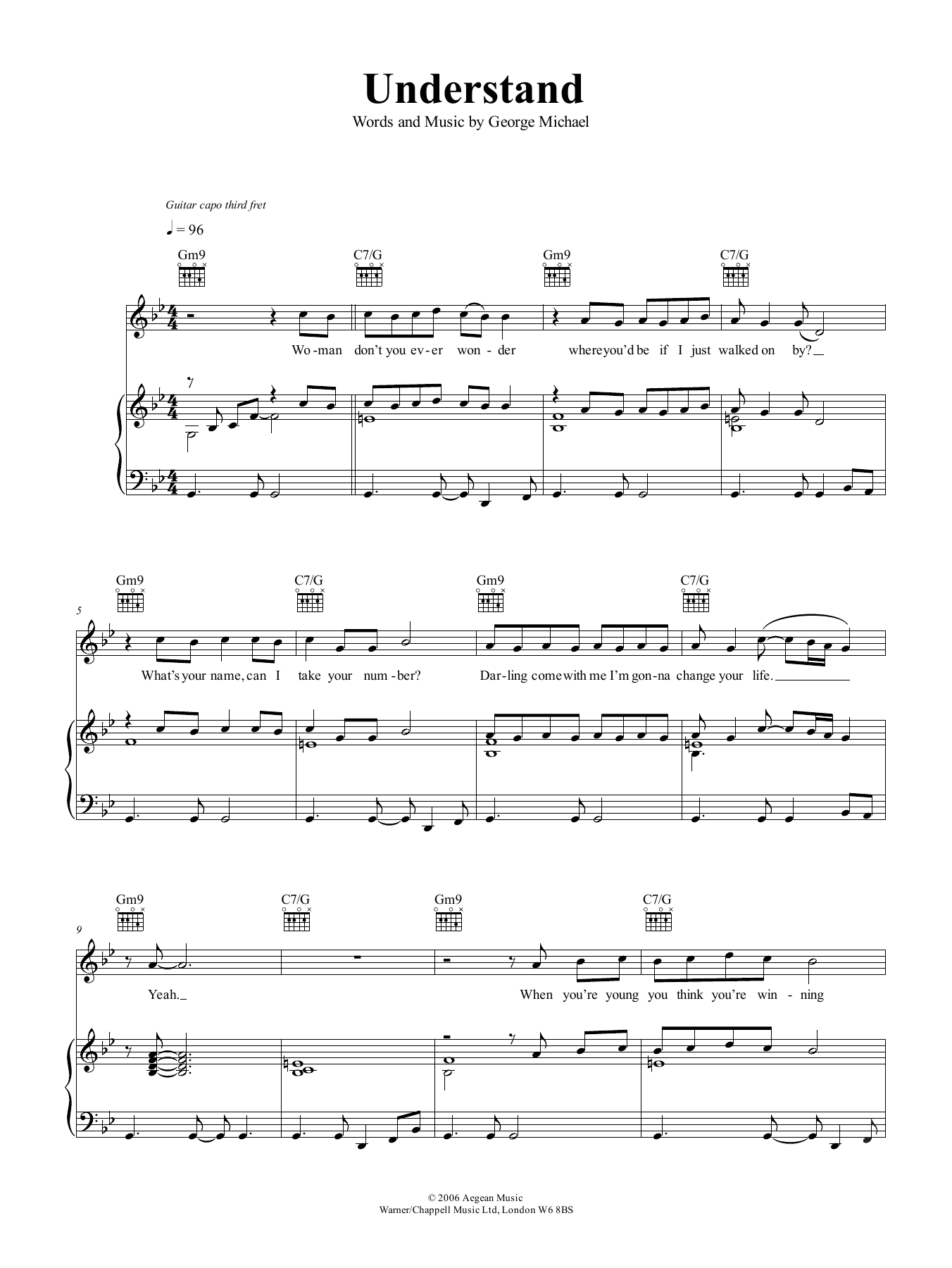 George Michael Understand Sheet Music Notes & Chords for Piano, Vocal & Guitar (Right-Hand Melody) - Download or Print PDF
