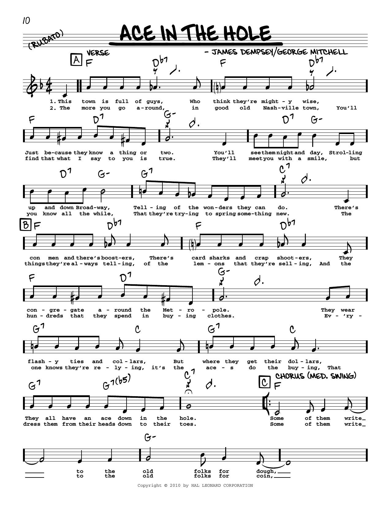 George Mitchell Ace In The Hole (arr. Robert Rawlins) Sheet Music Notes & Chords for Real Book – Melody, Lyrics & Chords - Download or Print PDF